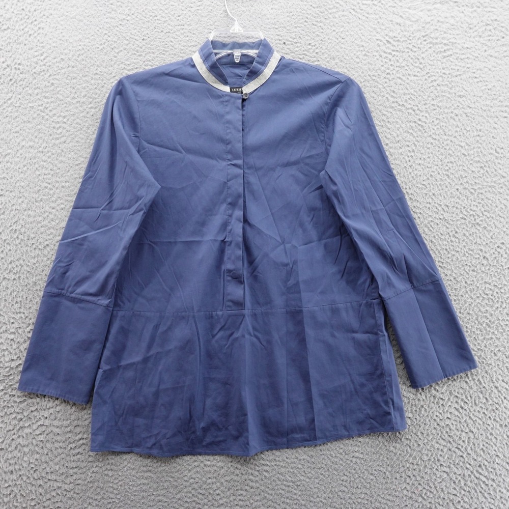 Lafayette 148 Button Front Peplum Top P Small Blue Women Career‎ Long Sleeve